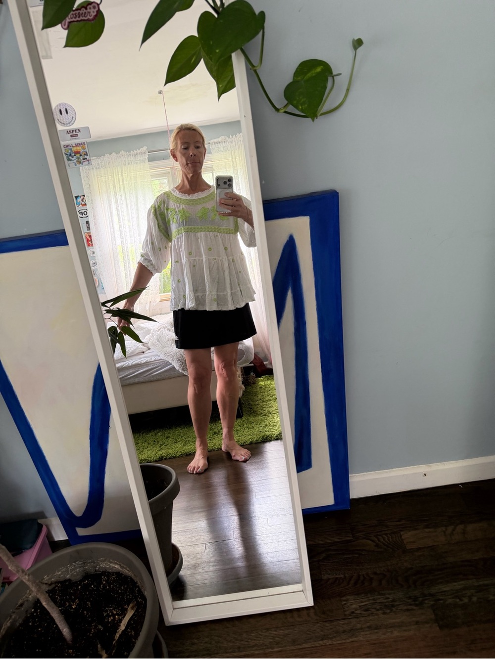 Free People White Tunic with Lime Green Embroidery - Picture 3 of 4